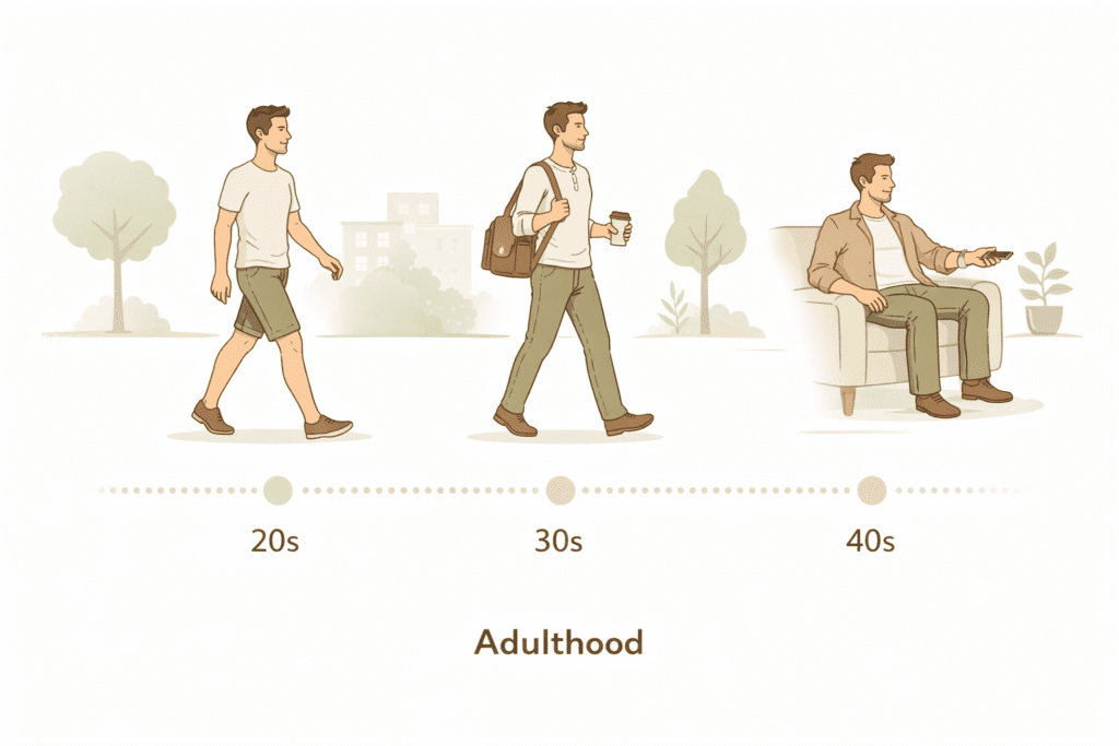 Illustration showing metabolism changes from 20s to 40s as metabolism slows down with age