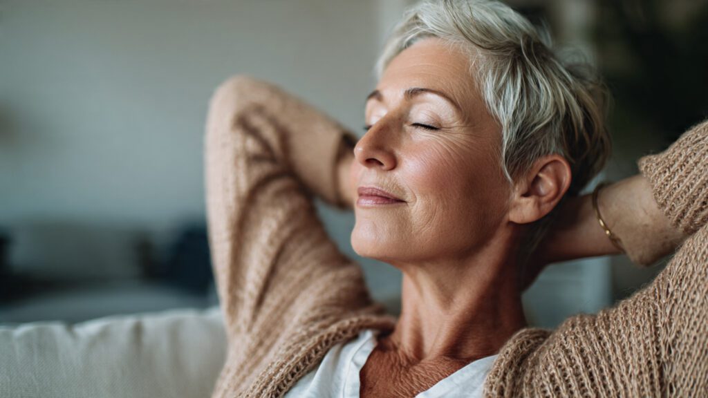 Woman relaxing with eyes closed, showing how rest days help the body recover and reduce stress
