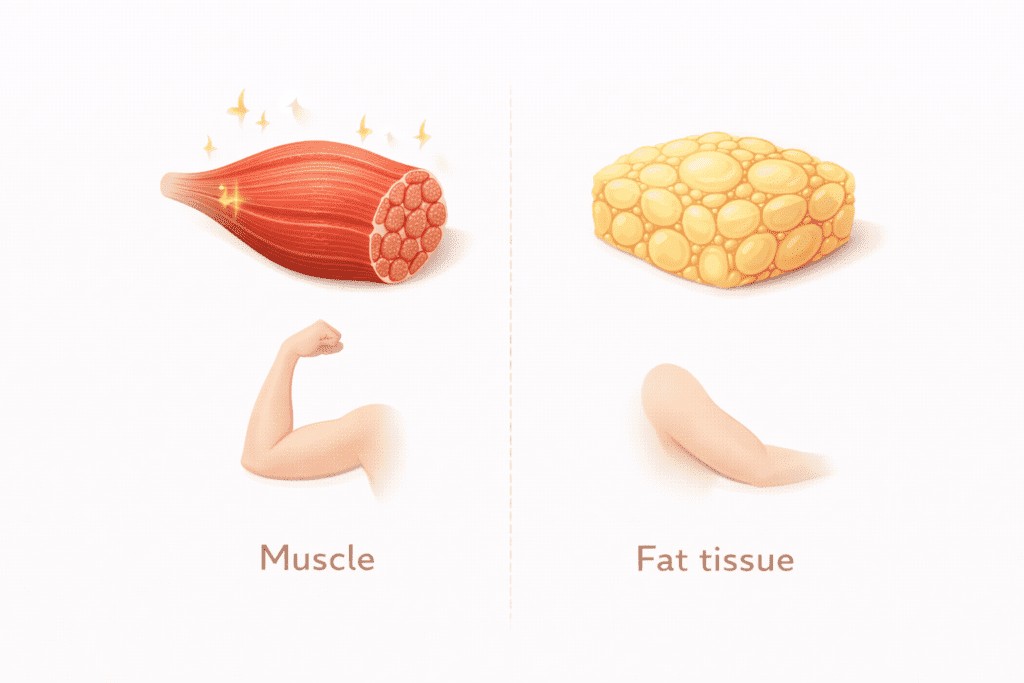Muscle loss and fat gain comparison showing why women over 30 gain weight on the same diet