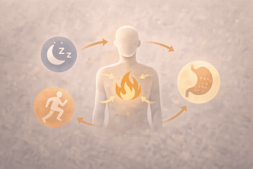 Illustration showing sleep, exercise, and digestion working together to increase metabolism naturally