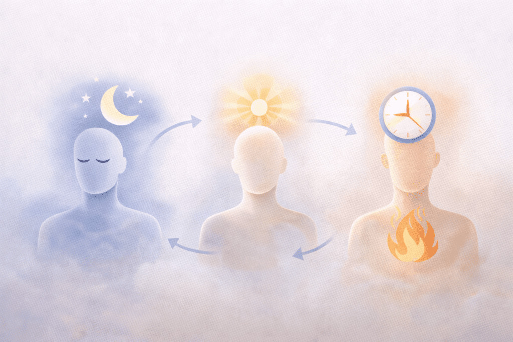 Illustration explaining how sleep cycles affect metabolism and energy levels
