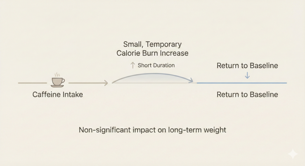 Chart showing a small and temporary increase in calorie burn after caffeine intake