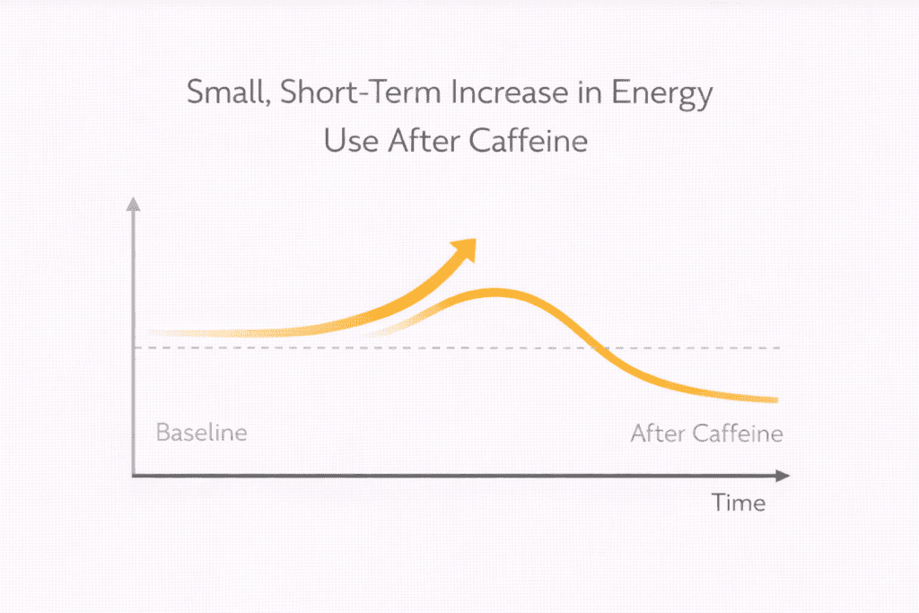 Chart showing a short energy boost after caffeine followed by a drop