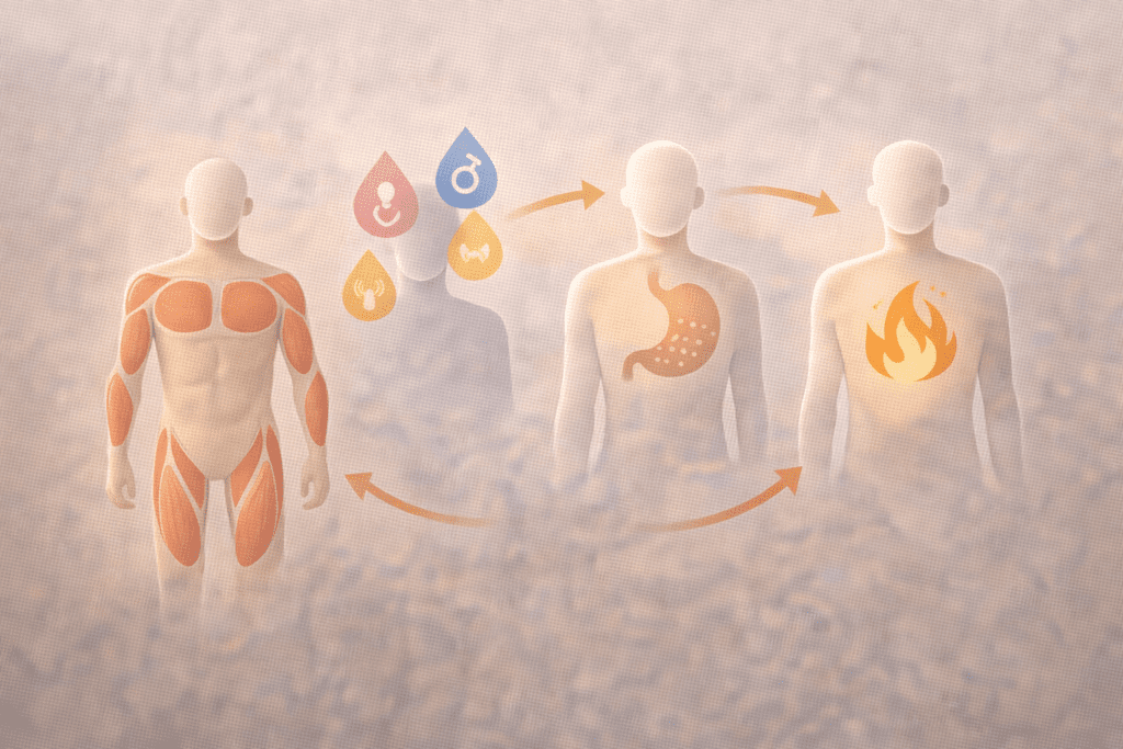 Diagram showing muscle, hormones, and digestion working together to increase metabolism naturally
