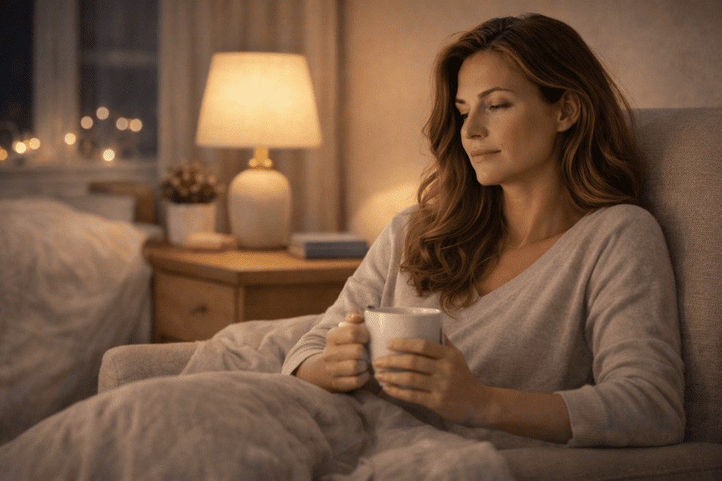 Woman relaxing in the evening to support better sleep and metabolism