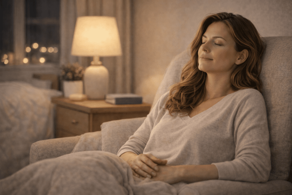 Woman relaxing in the evening to support hormone balance and weight loss