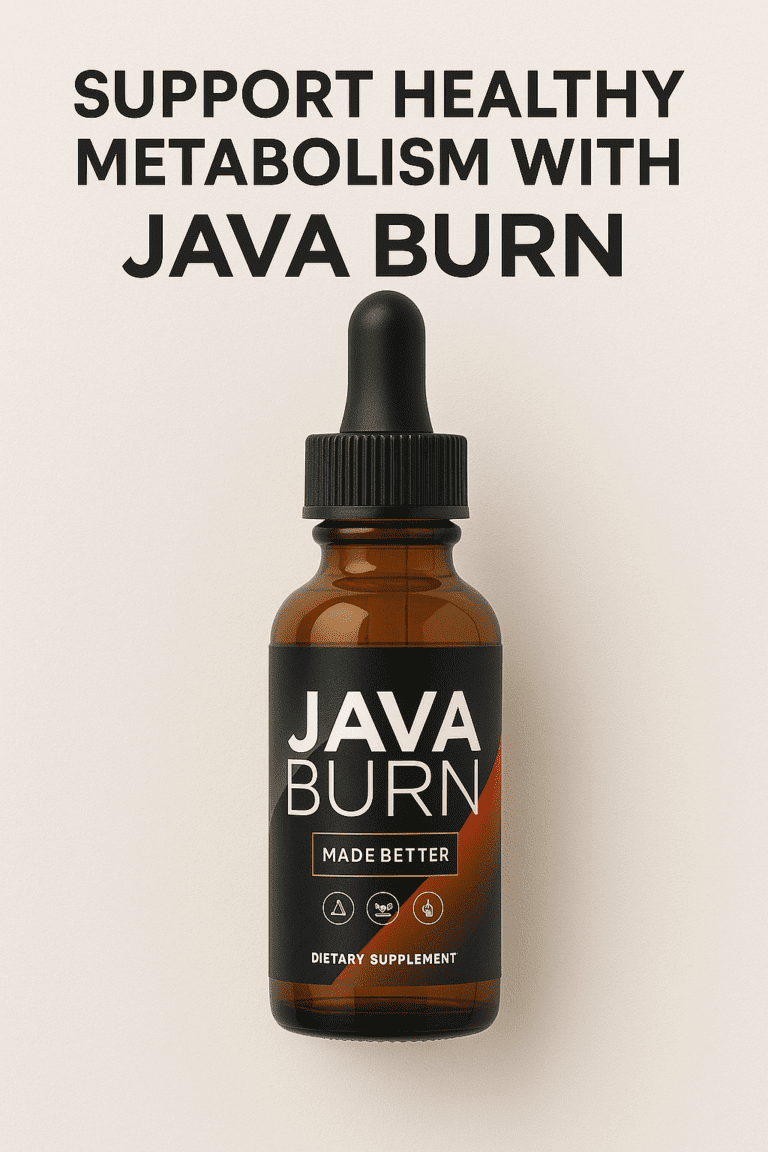 Java Burn liquid supplement bottle with message promoting healthy metabolism and daily energy support.