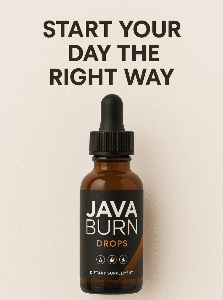 Java Burn drops bottle with text ‘Start Your Day the Right Way’ promoting morning metabolism support.
