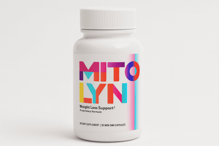 Single bottle of Mitolyn weight-loss support supplement with colorful label on a white background.