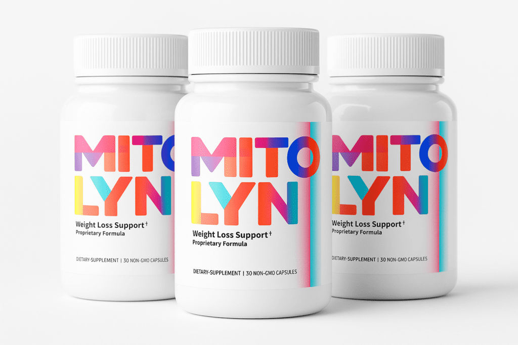 Three bottles of Mitolyn weight-loss support supplement displayed in a clean product bundle layout.