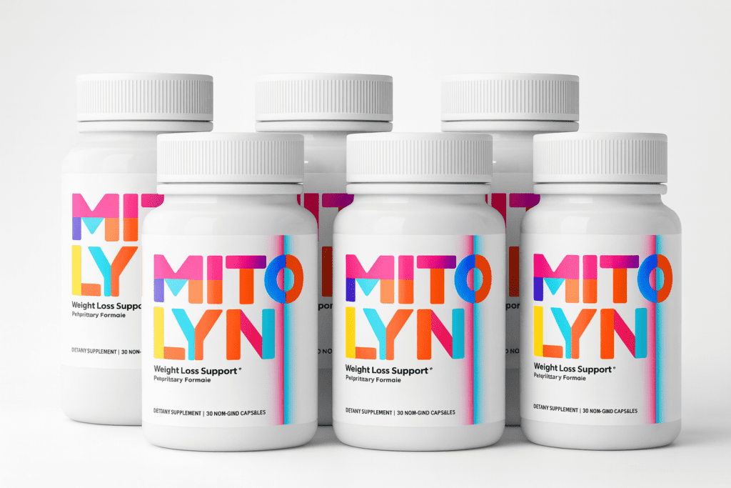 Six bottles of Mitolyn weight-loss support supplement arranged in a bundle.